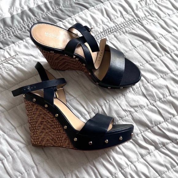 Micheal Kors Navy Blue Ankle Strap Wedge - Picture 5 of 8